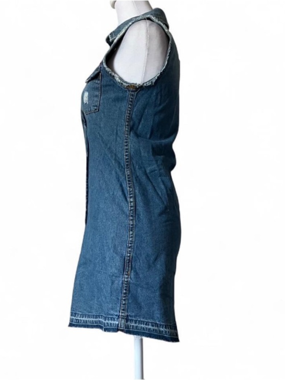 Hudson Denim Shirt Sleeveless Distressed Button Front Western Mini Dress - Picture 3 of 11